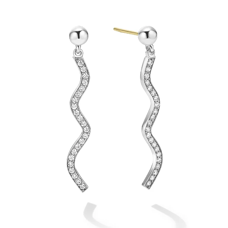 Elegant Gold Earrings-Caviar Spark Large Wave Diamond Drop Earrings