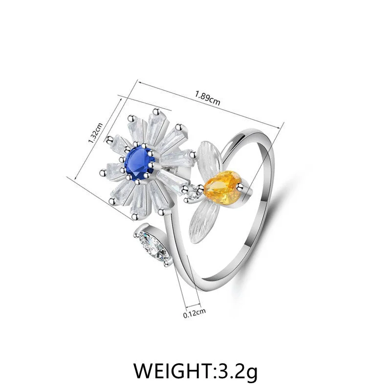 Blue Zirconium Little Daisy Spinning Ring