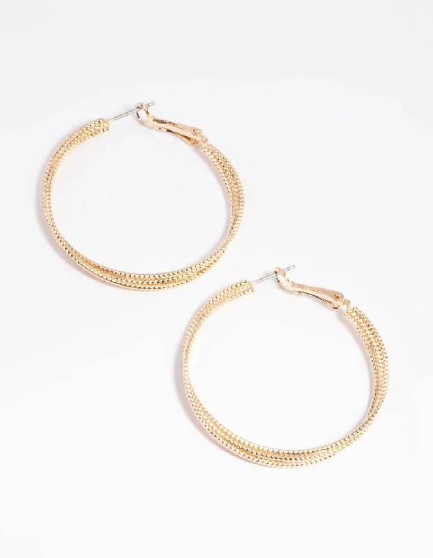 Small Drop Earrings-Gold Textured Criss Cross Hoop Earrings