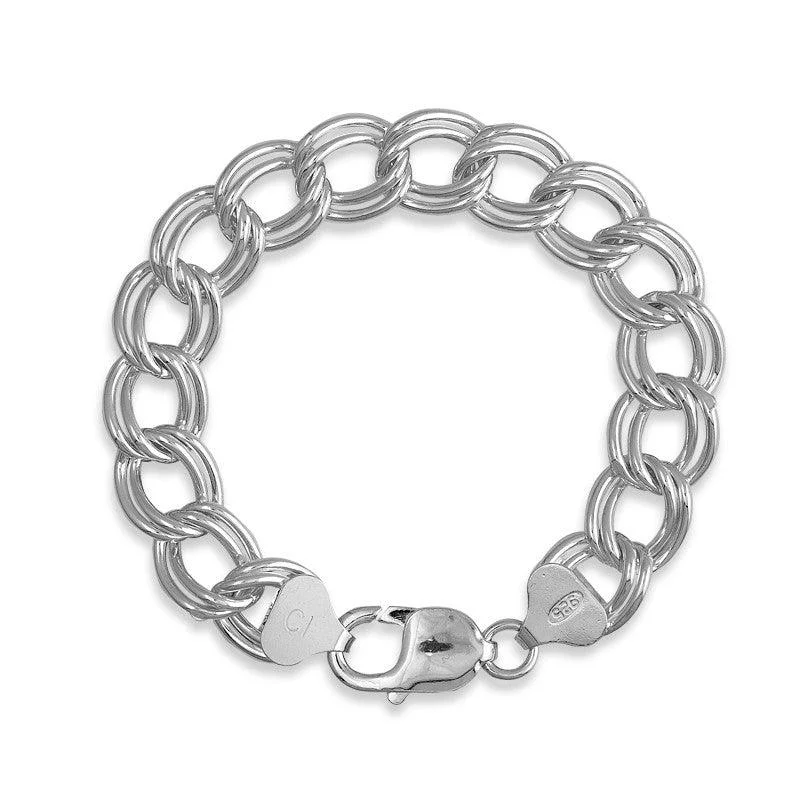 Classic Leather Bracelet-Sterling Silver 150 Chain Charm Bracelet, 7"