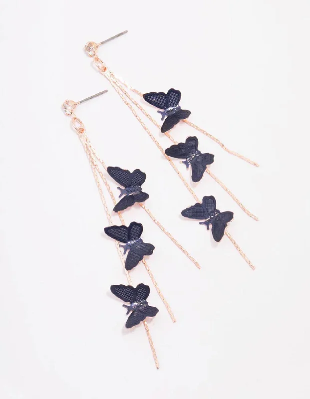 Stud Earrings with Gemstones-Gold Butterfly Drop Earrings