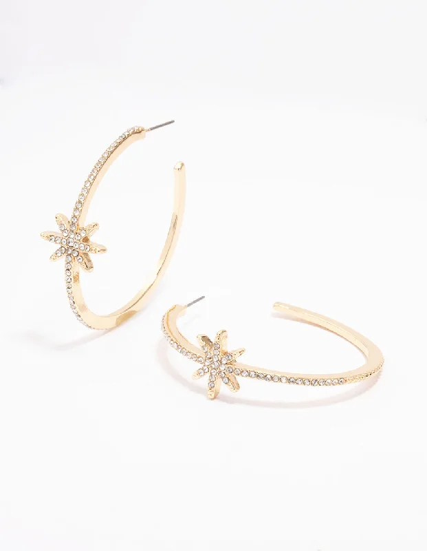 Gold Stud Earrings-Gold Diamante Celestial Hoop Earrings