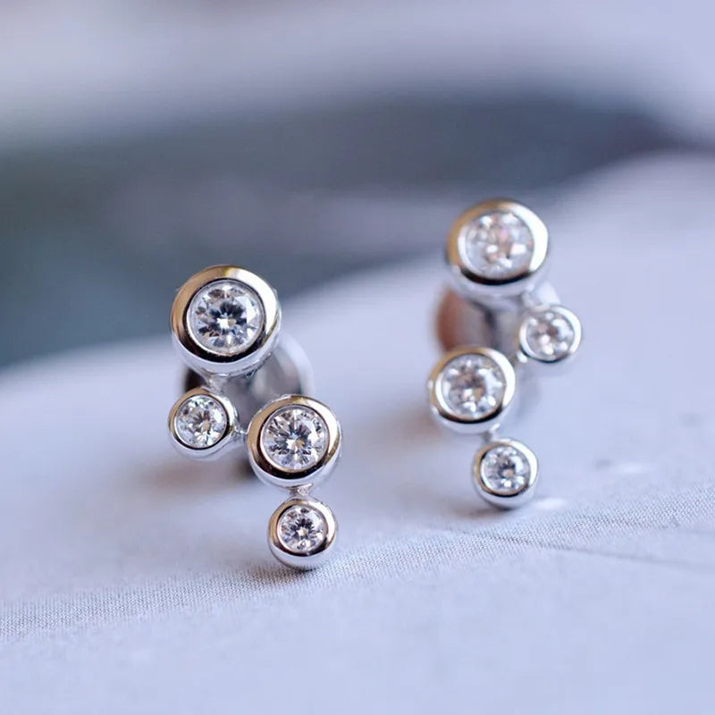 1 Pair Elegant Shiny Round Inlay Copper Zircon Ear Studs