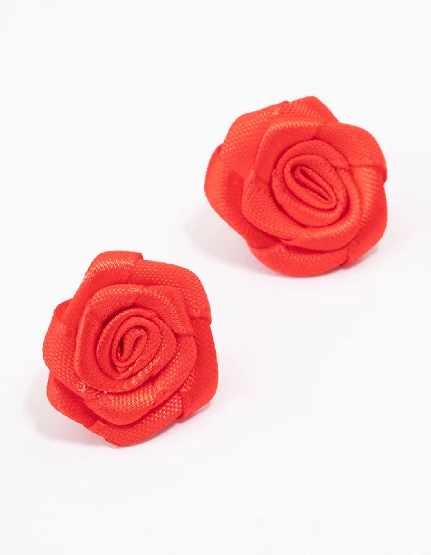 Round Hoop Earrings-Red Large Rose Stud Earrings