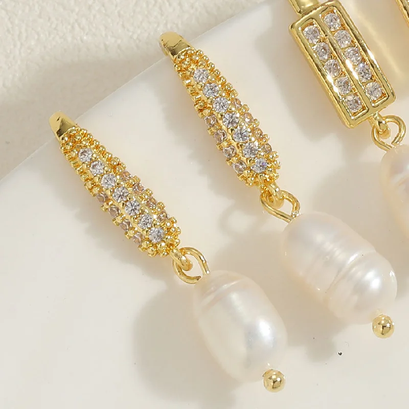 Full Zirconium Fresh Water Pearl Earrings