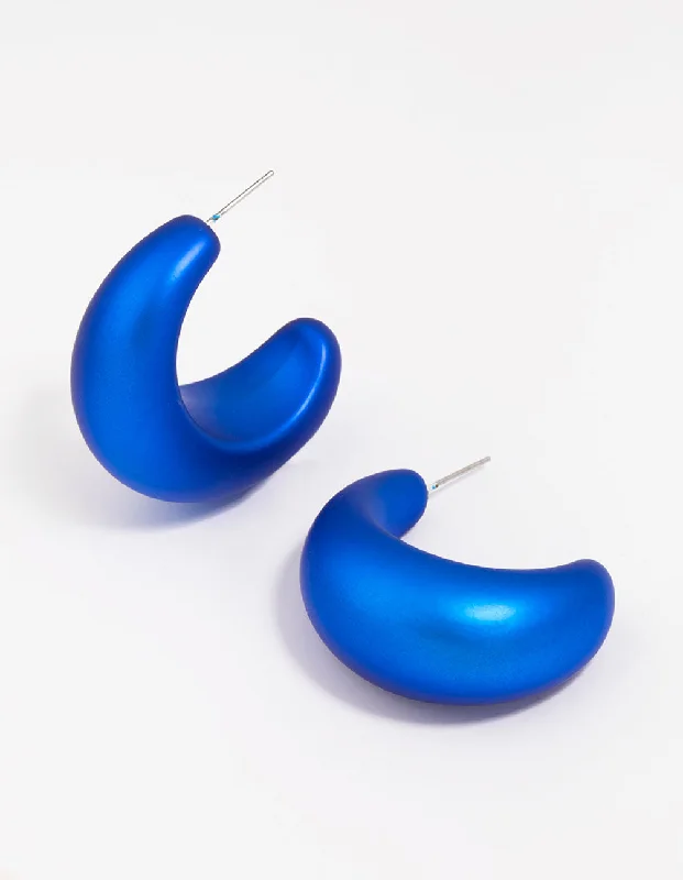 Fashionable Chandelier Earrings-Blue Iridescent Chubby Hoop Earrings