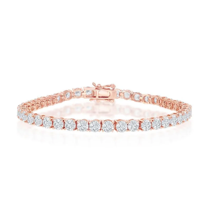 Crystal Bead Bracelet-Sterling Silver 4mm Prong-Set Round CZ Tennis Bracelet - Rose Gold Plated