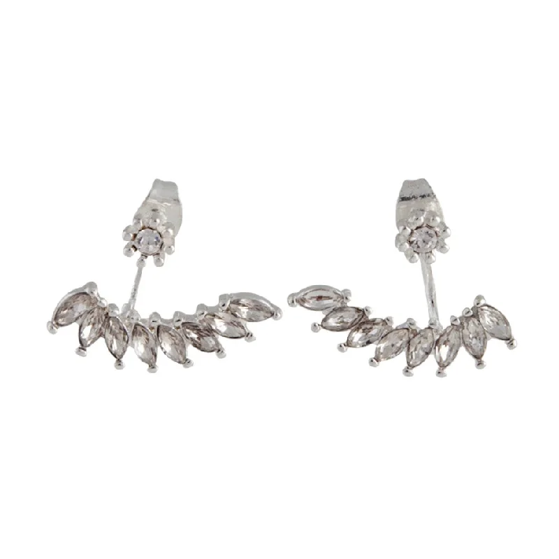 Metal Statement Earrings-Silver Simple Navette Stone Jacket Earrings