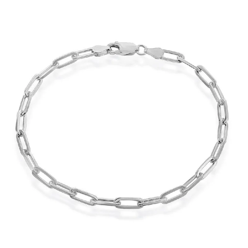 Dainty Gemstone Bracelet-Sterling Silver 4mm Paper Clip Bracelet - Rhodium Plated