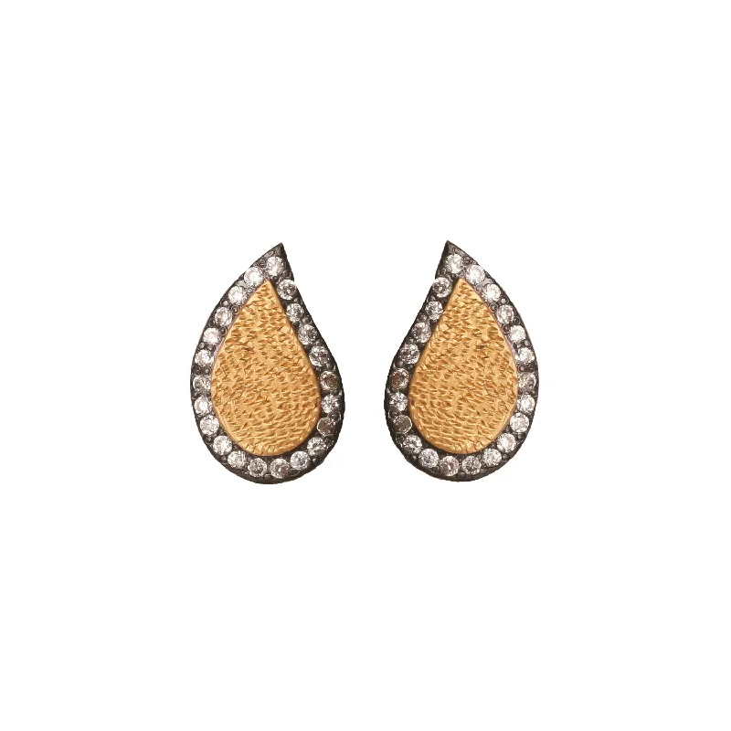 Trendy Statement Earrings-Iconography Textured Gold Teardrop Stud Earrings