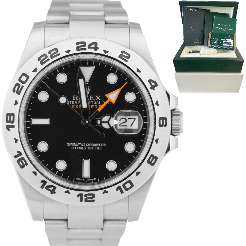 Elegant Stainless Steel Watch for Men-2014 UNPOL. Rolex Explorer II Black Orange Stainless 42mm GMT Watch 216570 B+P