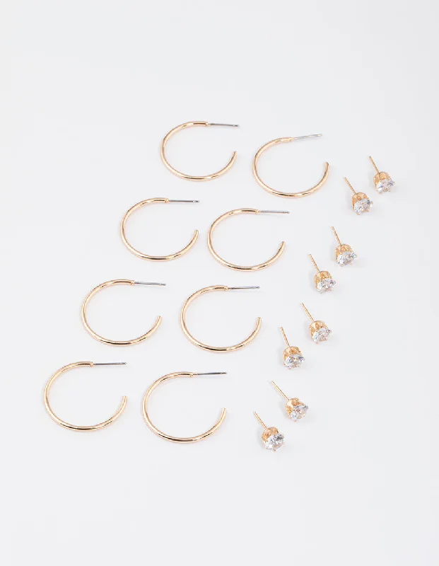 Butterfly Shape Earrings-Gold Classic Diamante & Hoop Earrings 8-Pack