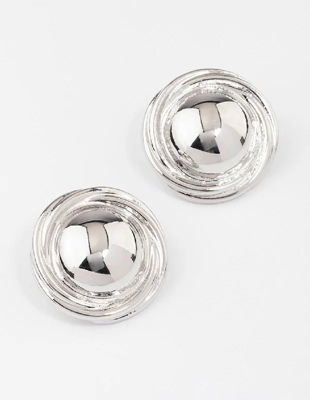 Sparkling Diamond Earrings-Silver Button Medium Stud Earrings