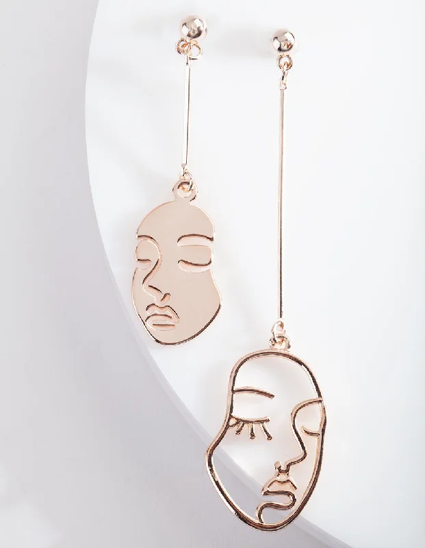 Wedding Earrings-Rose Gold Mismatch Face Earrings