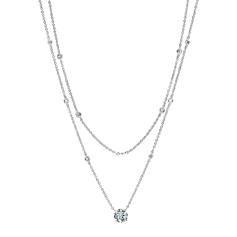 Elegant Gemstone Necklace-Crislu Platinum Plated Sterling Silver Cubic Zirconia 16-inch Double Layer Necklace