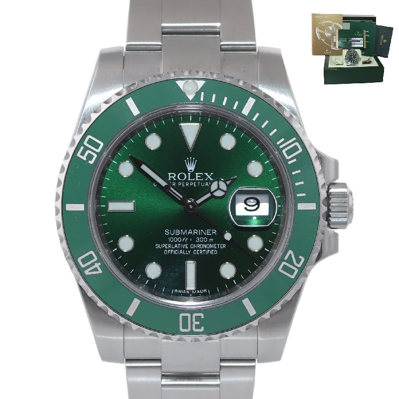 Solar Powered Sports Watch for Men-2015 PAPERS Rolex Submariner Hulk Green Ceramic 116610LV Steel Watch Box