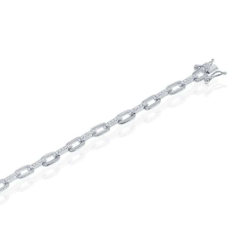 Custom Link Bracelet-Sterling Silver Cubic Zirconia Linked Bracelet, 7"