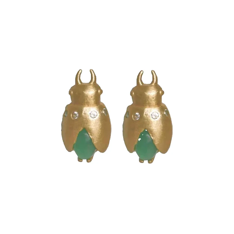 Large Statement Earrings-Ecologica Golden Beetle Gemstone Studs