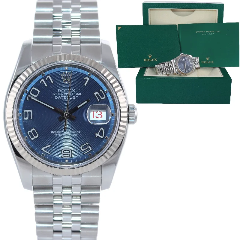 Men's Titanium Watch-2007 Rolex DateJust Steel Blue Arabic Concentric 116234 36mm Super Jubilee Watch