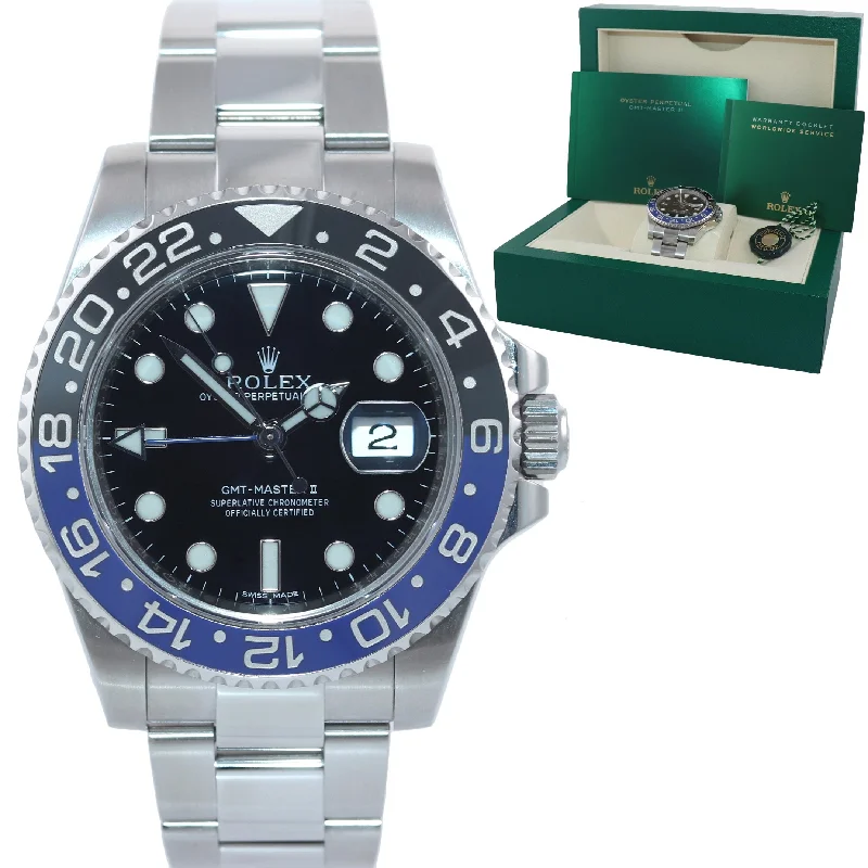 Titanium Watch for Men with Date Display-2017-2019 Rolex GMT Master II 116710 BLNR Steel Ceramic Batman Blue Watch Box