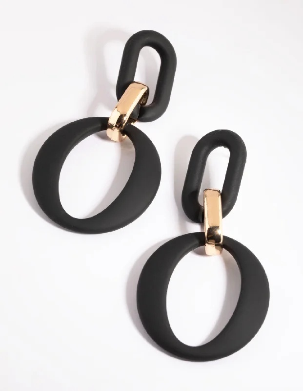 Adjustable Drop Earrings-Black Link Drop Earrings