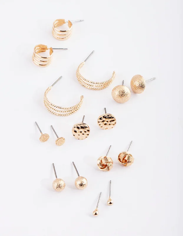 Long Tassel Earrings-Gold Classic Stud & Huggie Earring 8-Pack