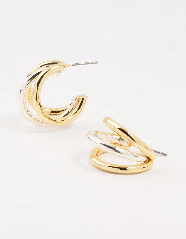 Rhinestone Stud Earrings-Mixed Metals Large Claw Hoop Earrings