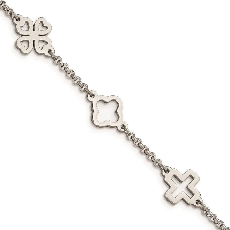 Stylish Chain Bracelet-Stainless Steel Cross & Clovers Bracelet