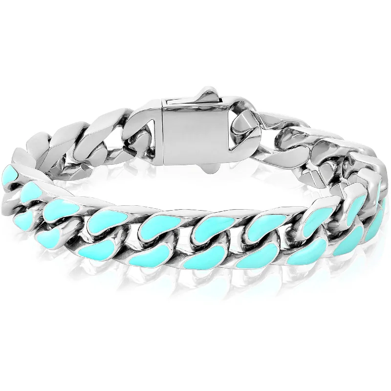 Personalized Silver Bracelet-Invicta Men's Chain Bracelet - Light Blue Enamel Steel, 8.5 | B8619-85