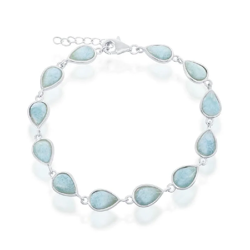 Elegant Chain Bracelet-Sterling Silver Pear-Shaped Larimar Linked Bracelet