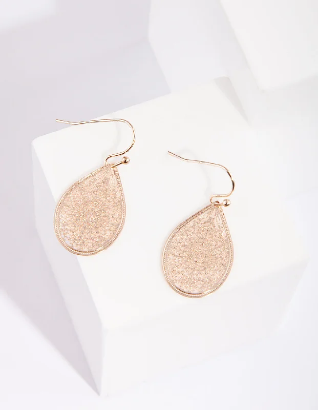 Sassy Ear Climbers-Rose Gold Filigree Lace Tear Drop Earrings