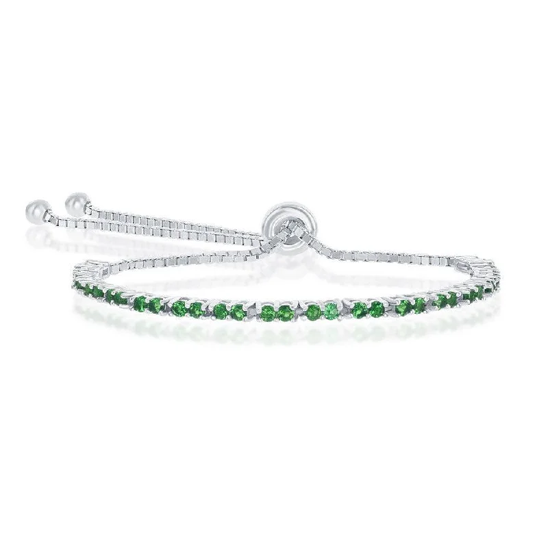 Luxury Gold Bracelet-Sterling Silver 2mm Green CZ 'May Birthstone' Adjustable Bracelet