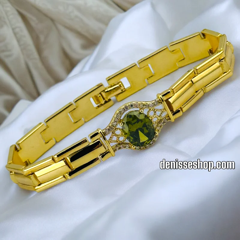 Personalized Couple Bracelet-14K /WOMAN GREEN STONE BRACELET BR564