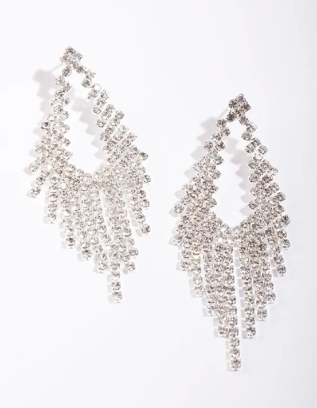 Bold Drop Earrings-Sliver Cascade Cup Chain Earrings