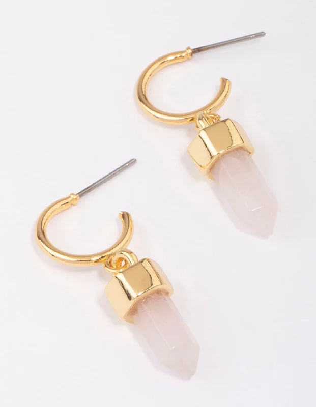 Simple Drop Earrings-Gold Plated Rose Quartz Drop Earrings