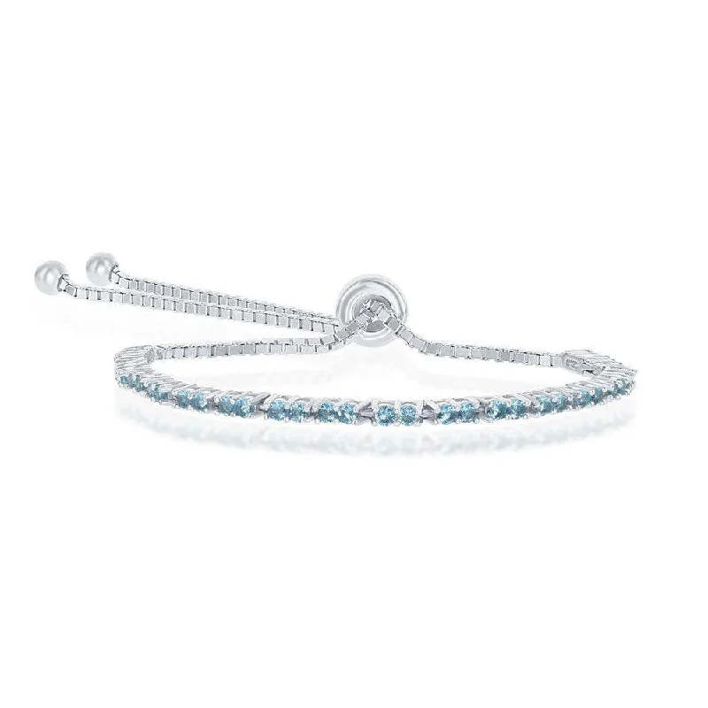 Personalized Name Bracelet-Sterling Silver 2mm Swiss Blue CZ 'December Birthstone' Bracelet