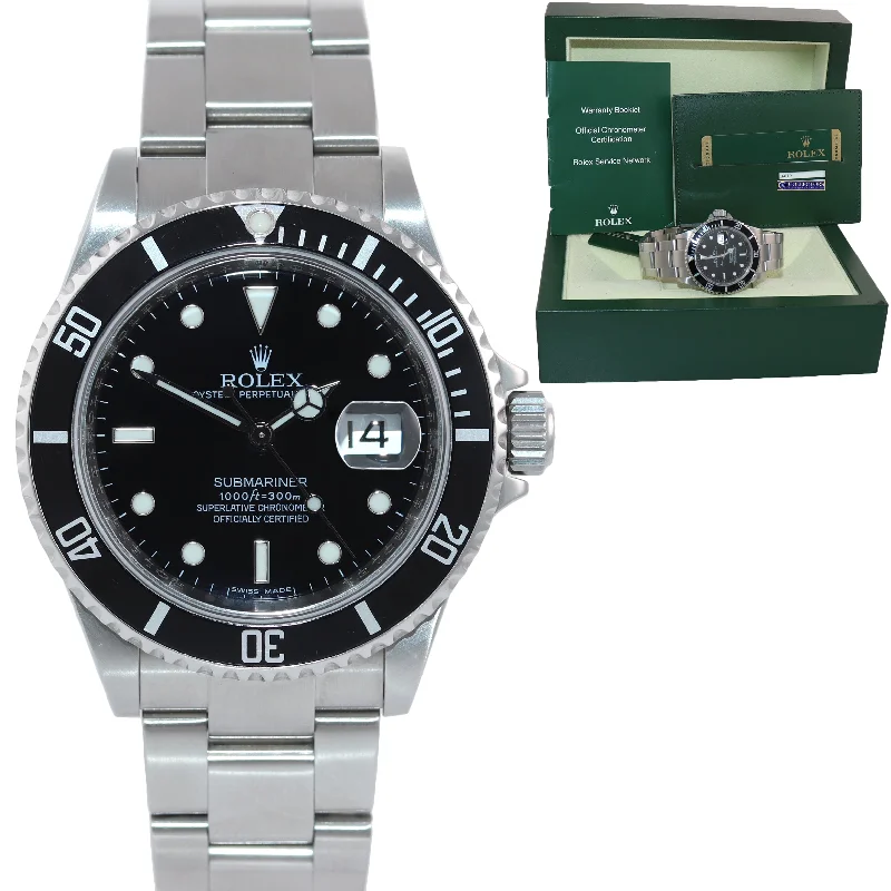 Black Leather Band Watch for Men-2009 PAPERS ENGRAVED REHAUT Rolex Submariner Date 16610 Steel 40mm Watch Box