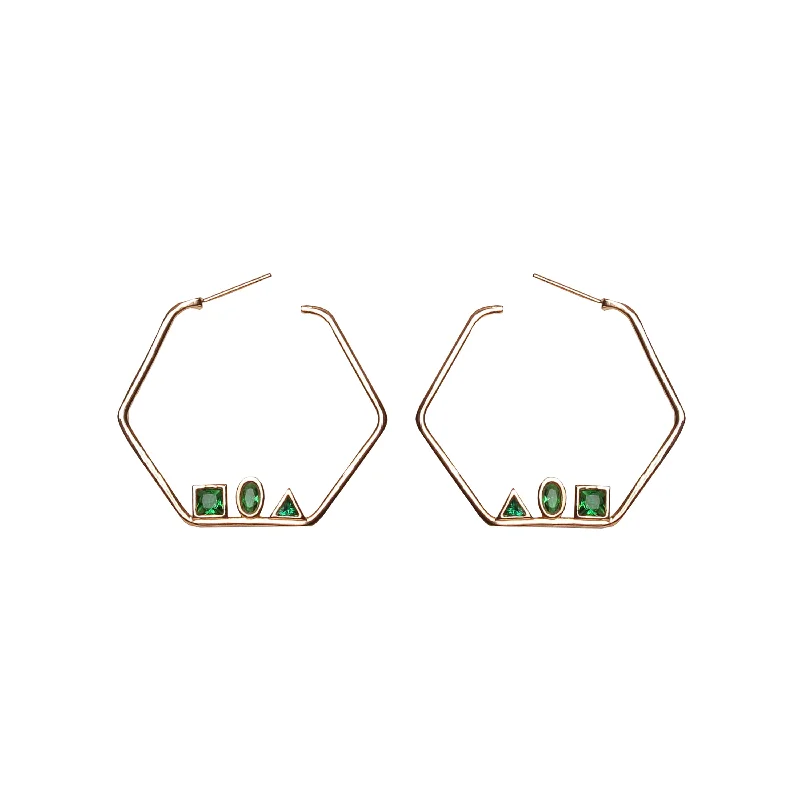 Wedding Earrings-Vita Geometric Emerald Hoop Earrings