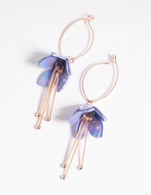 Pearl Ear Jackets-Rose Gold Flower Drop Earrings