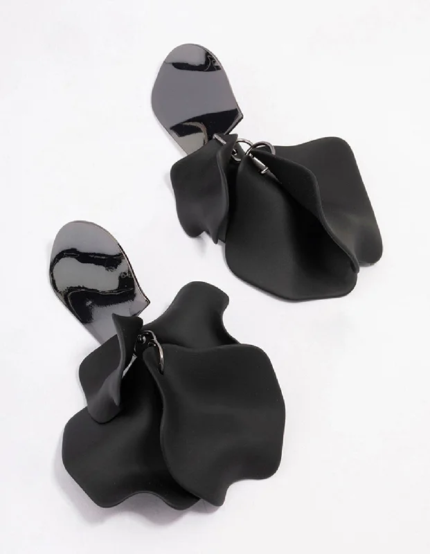 Wedding Earrings-Gunmetal Black & Beige Petal Drop Earrings