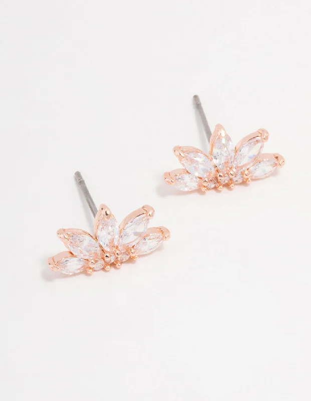 Simple Crystal Earrings-Rose Gold Plated Cubic Zirconia Marquise Fan Stud Earrings