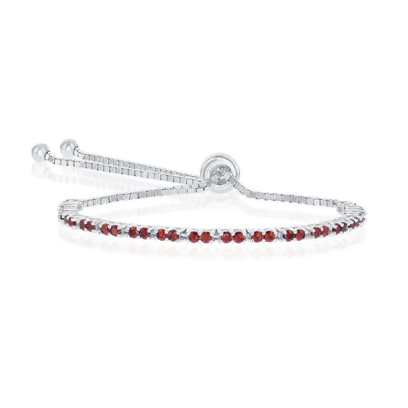 Handmade Silver Bracelet-Sterling Silver 2mm Garnet CZ 'January Birthstone' Bolo Bracelet