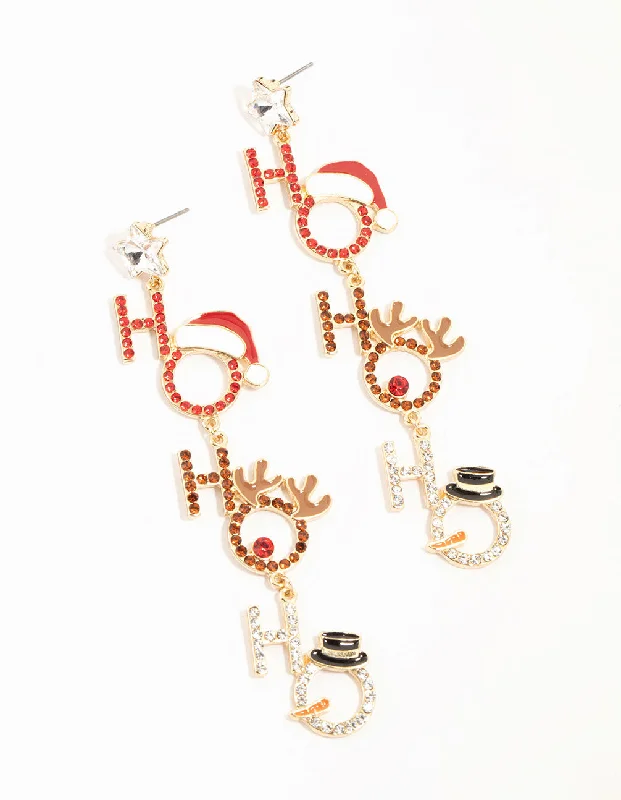 Casual Hoop Earrings-Large Diamante Ho Ho Ho Drop Earrings