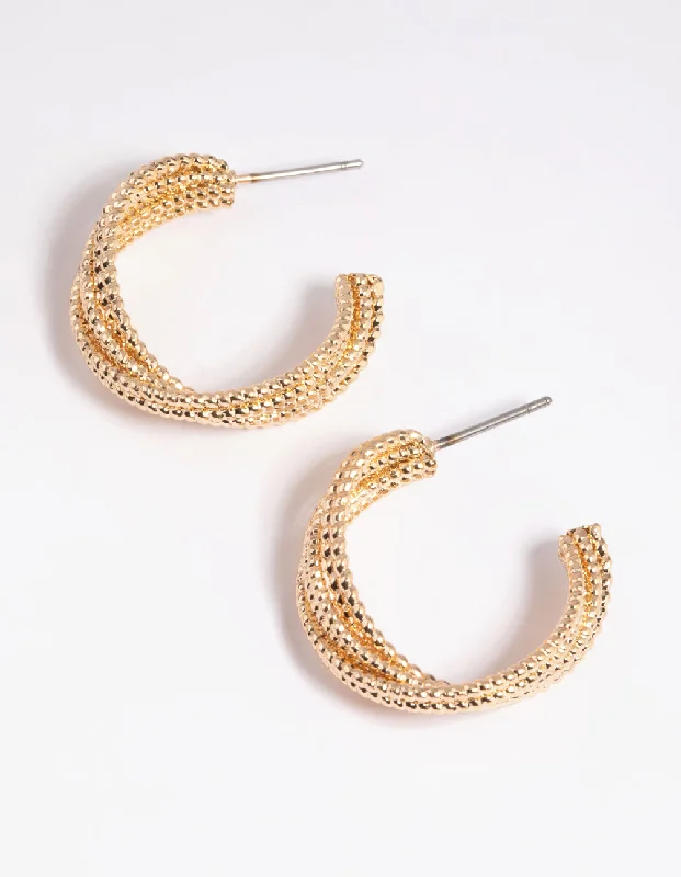 Metal Statement Earrings-Gold Criss Cross Hoop Earrings