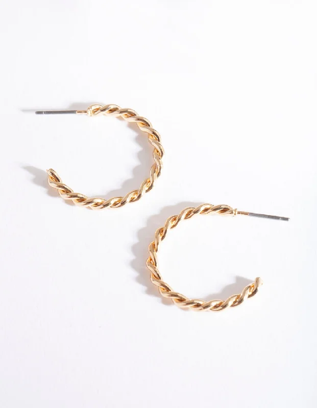 Custom Engraved Earrings-Gold Twisted Hoop Earrings