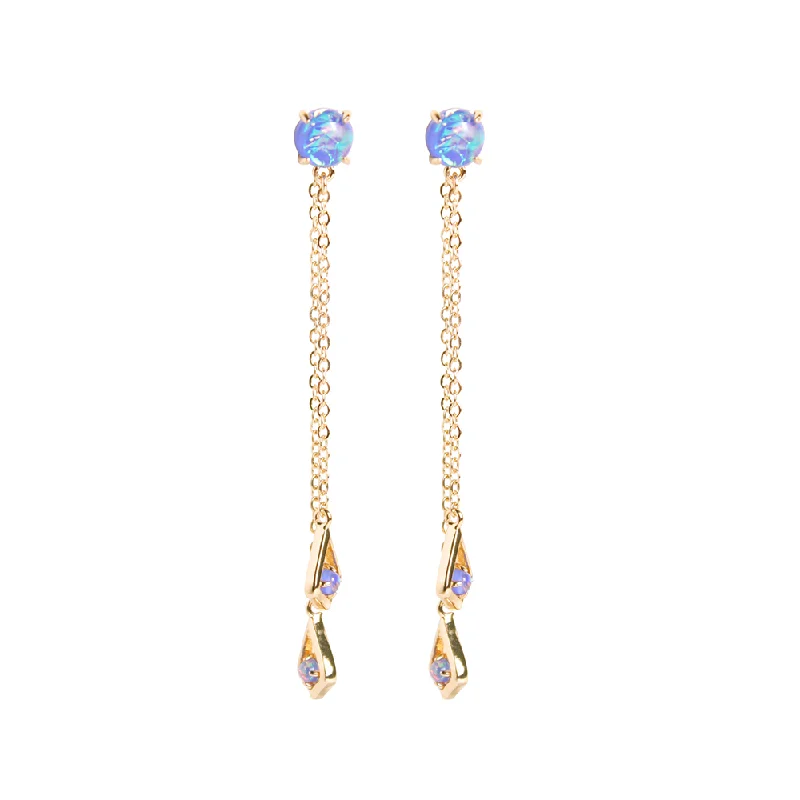 Large Gold Earrings-Ophelia Blue Opal Double Chain Drop Earrings