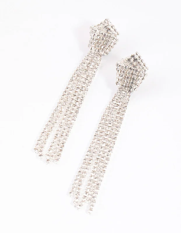 Classic Pearl Earrings-Silver Knot Cupchain Drop Earrings