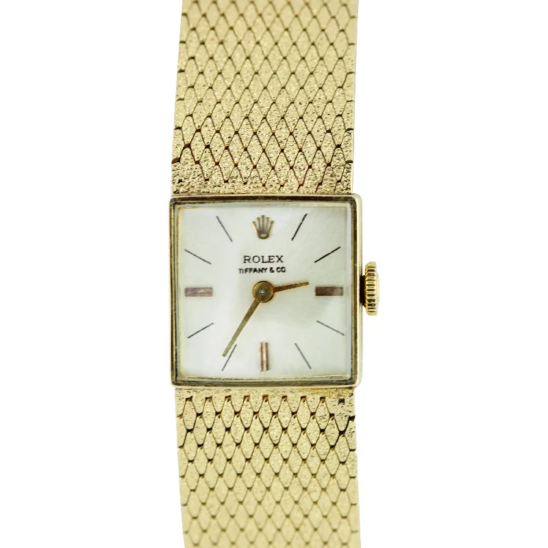 Men's Smart Watch with Heart Rate Monitor-Vintage Ladies Rolex Cocktail 14K Yellow Gold 15mm Tiffany & Co Dial