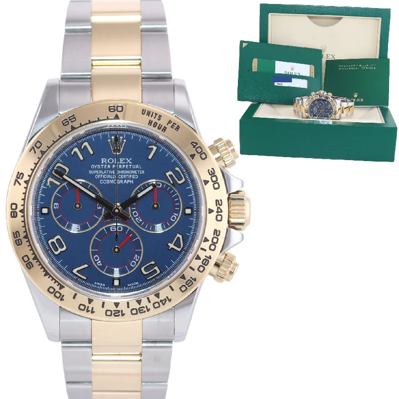 Elegant Women's Stainless Steel Watch-PAPERS Rolex Daytona Blue Racing Chrono 116503 Two Tone Steel Yellow Gold Watch