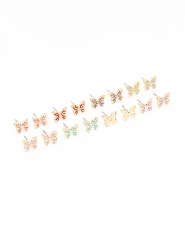 Unique Hoop Earrings-Pastel Gold Butterfly Earrings 8-Pack